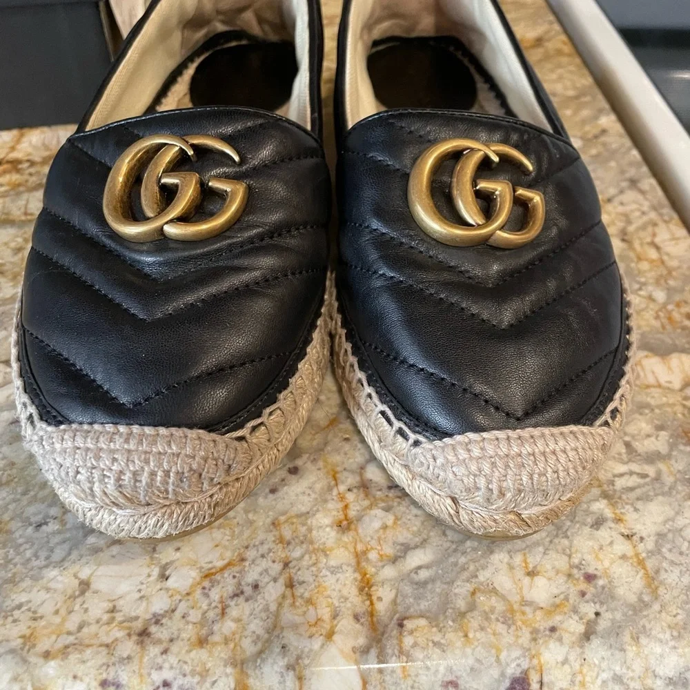 Authentic Black Leather Gucci Espadrille Double G Size 35 - Picture 8 of 9